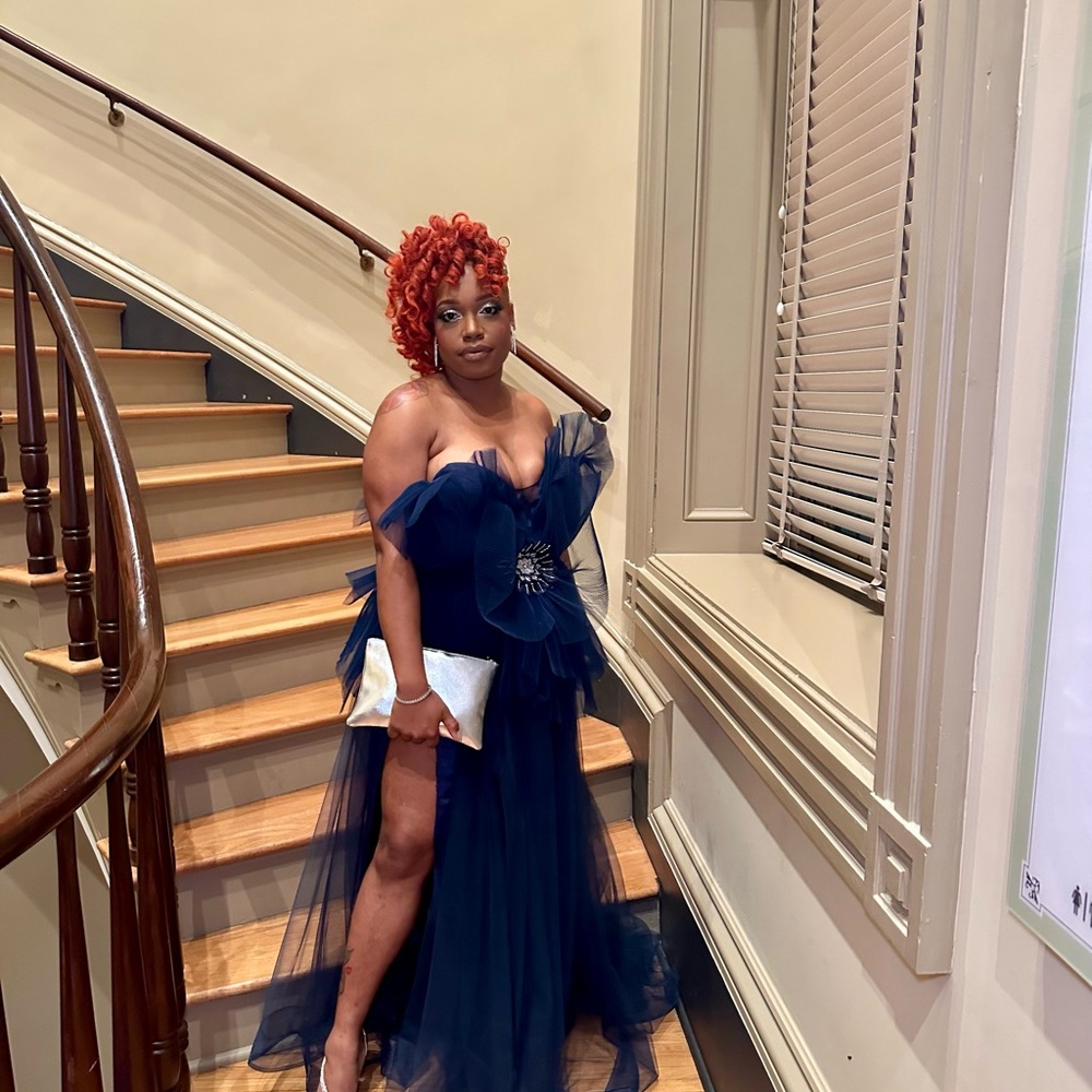 Angelica Navy Tulle Gown - Picture 3 of 4